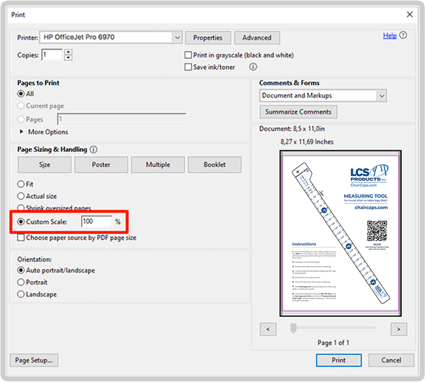 Printing settings in Windows