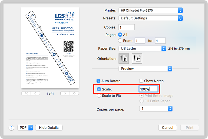 Printing settings in MacOS